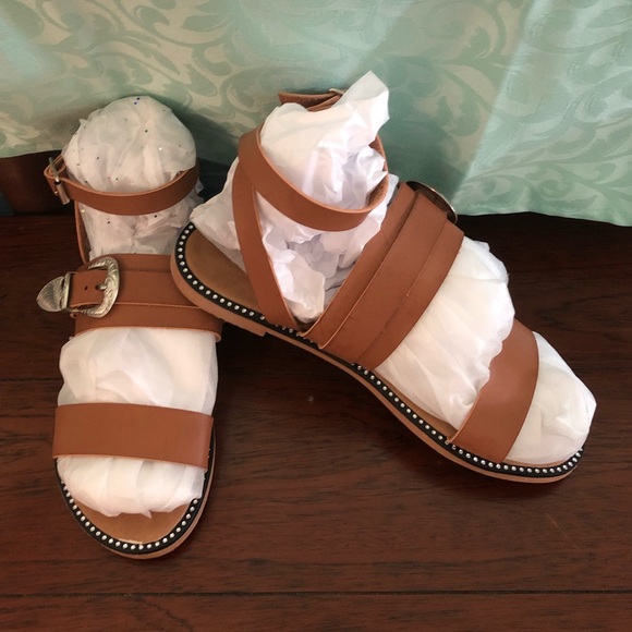 Wild Diva Shoes - Wild Diva Brown Ankle Wrap Silver Buckle Sandals